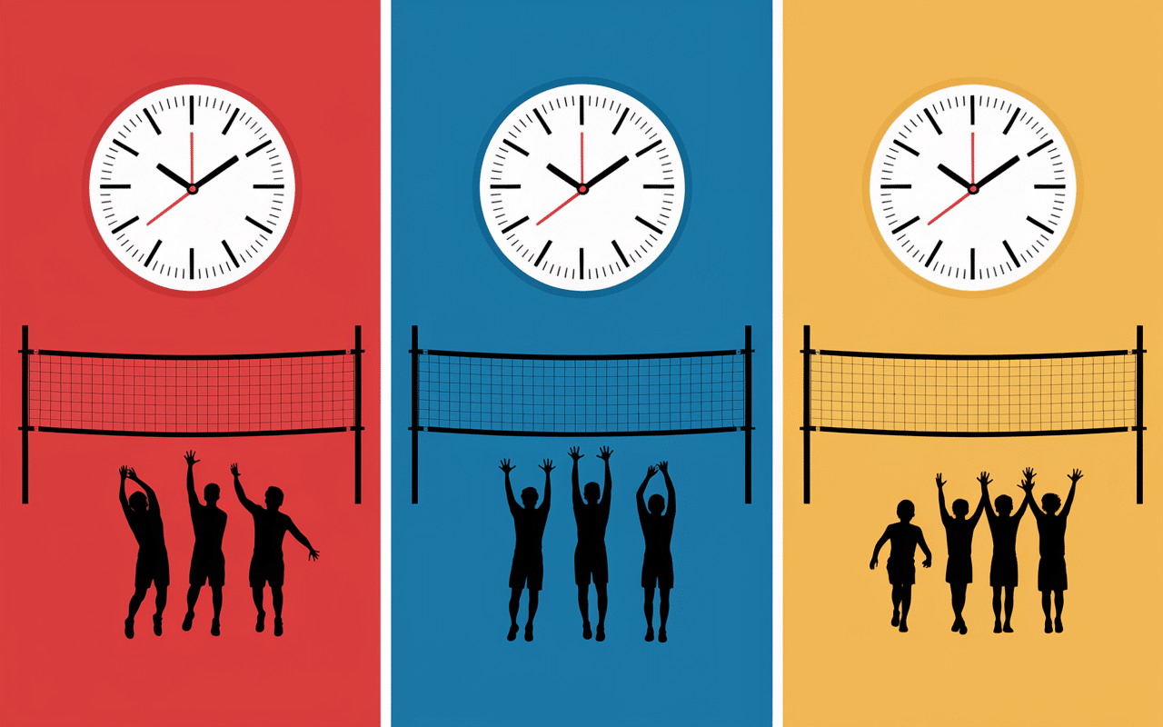 Trois terrains de volleyball par niveau