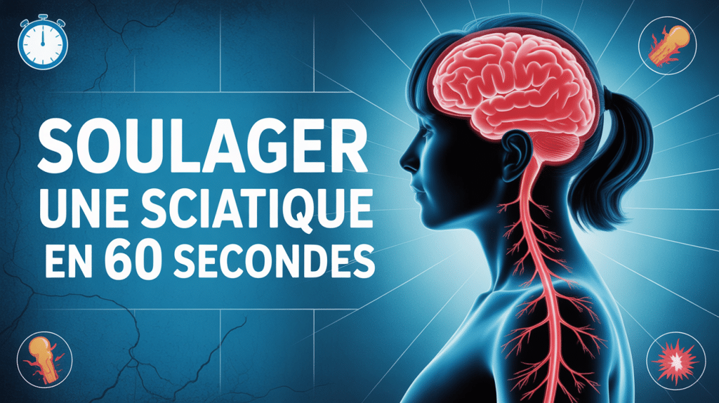 Illustration silhouette colonne vertébrale nerf sciatique rouge soulager une sciatique en 60 secondes