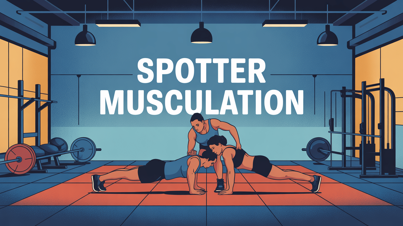 Deux personnes en salle de sport, aide en développé couché.