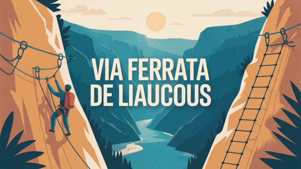 Illustration de la via ferrata de Liaucous, panorama de gorges et équipements