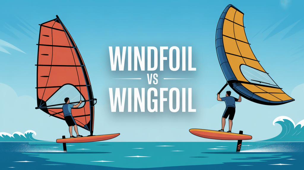Illustration windfoil ou wingfoil côte à côte sur l’océan
