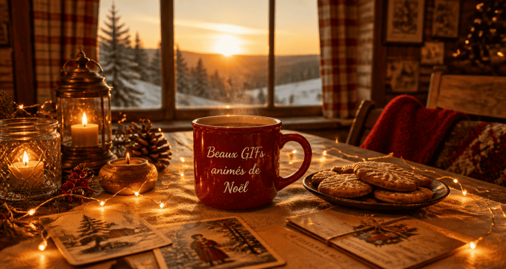 beaux gifs animés de noel table décorée ambiance chaleureuse