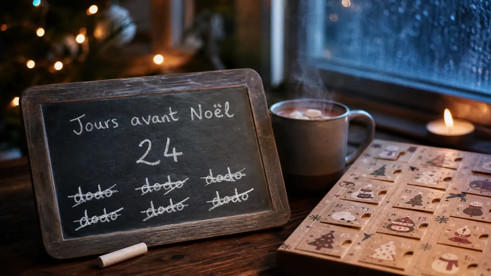 Combien de jours avant noël : décompte sur ardoise, calendrier de l’Avent