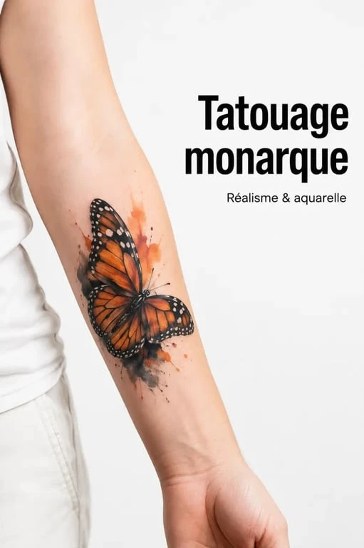 Tatouage papillon réaliste et coloré sur l’avant-bras, inspiration tatouage papillon
