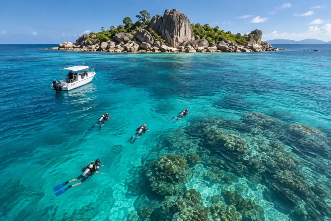Plongée et snorkeling aux Seychelles autour de l'îlot Saint-Pierre depuis Praslin