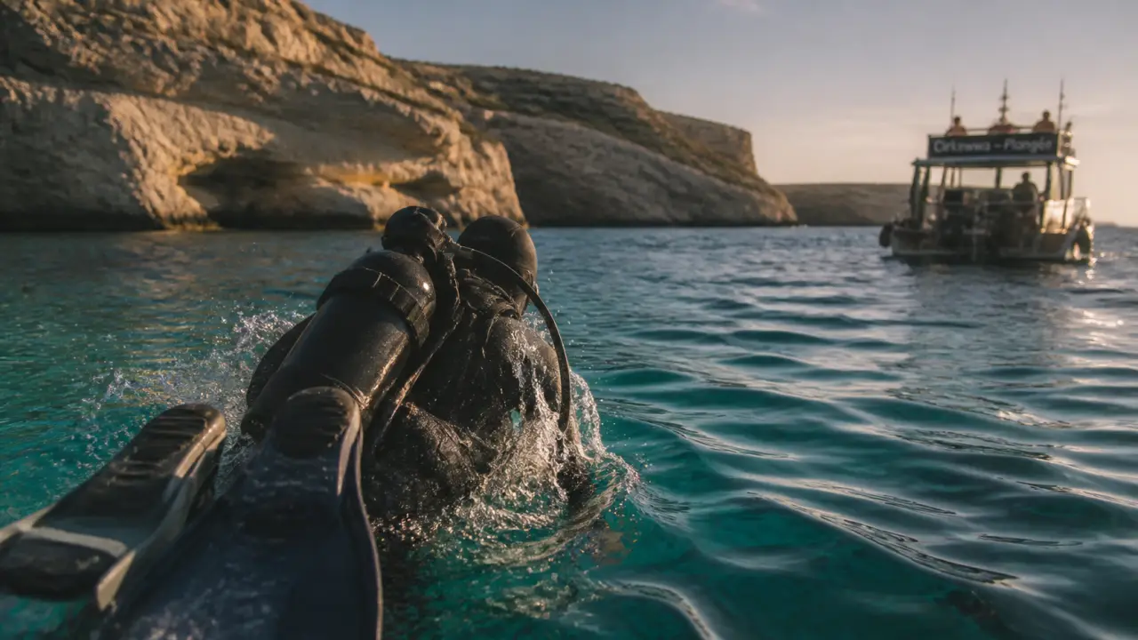Malte plongée : plongeur dans l’eau turquoise près de Malte