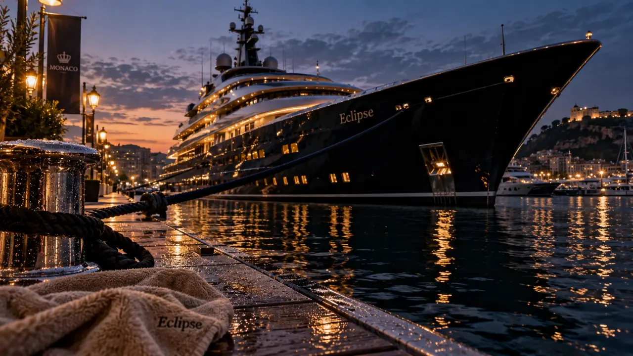 Yacht le plus cher du monde Eclipse, superyacht amarré au crépuscule